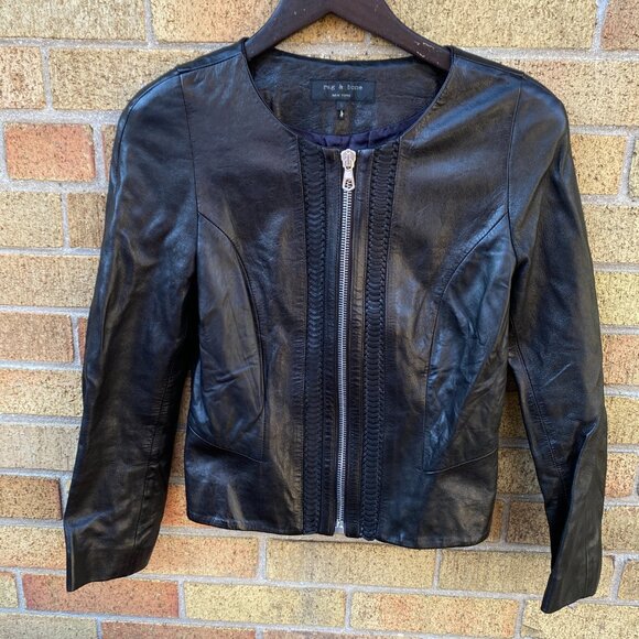 Rag & Bone Lambskin Biker Jacket Leather Size 6 Black Shirt - Picture 4 of 8